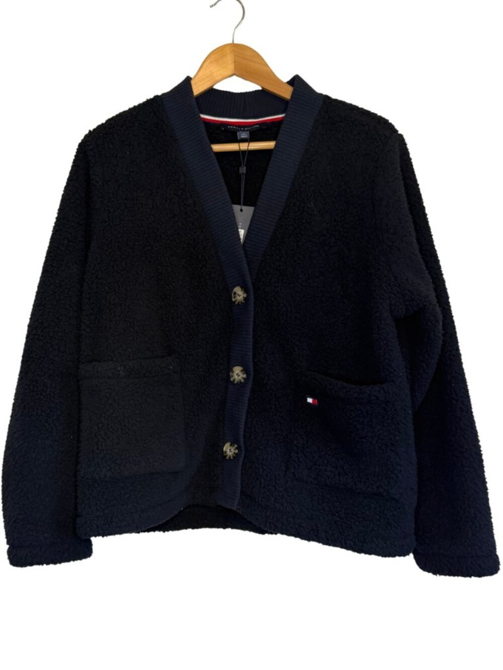 Tommy Hilfiger Navy Blue Sherpa Teddy Fleece Cardigan Size L - Picture 4 of 8